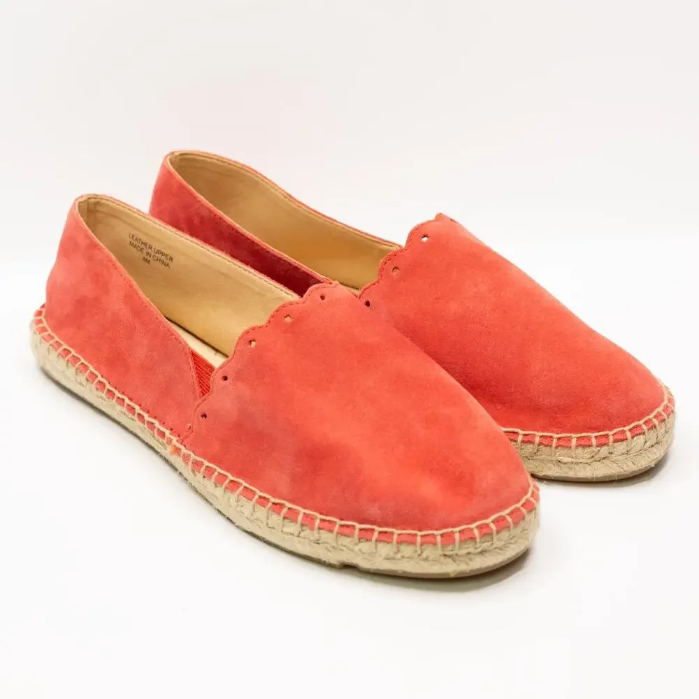 TALBOTS Izzy Scalloped Suede Espadrilles Summer Vacation Beach Resort Coral Sz 8